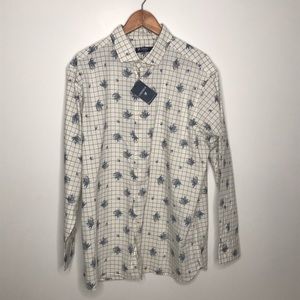 Cremieux Classics blue white paisley floral shirt long sleeve